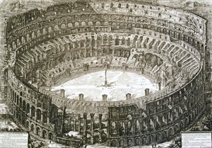Vista aérea del Coliseo en Roma de 